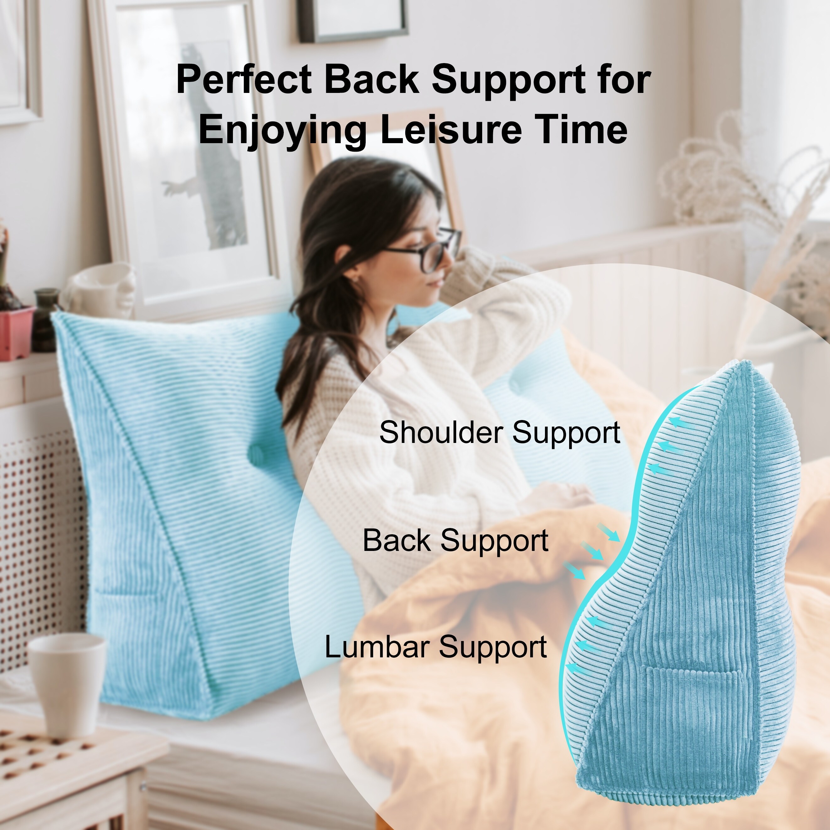 39 Inches Wedge Triangle Pillow Bed Headrest Backrest Sofa Pillow Cushion  Suitable For Upright Reading Supporting The Waist And Head W/phone Pocket  Living Room/Bedroom/Office 