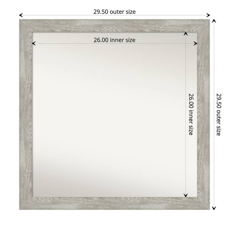 Dove Greywash Narrow Framed Non-Beveled Custom Wall Mirror, Bathroom Vanity Mirror - Outer Size: 29.5 x 29.5