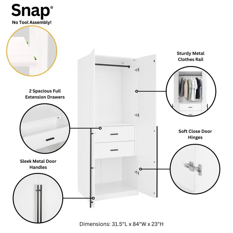 Manhattan Comfort Lee Modern Freestanding 2-Piece Module Wardrobe Closet Armoire