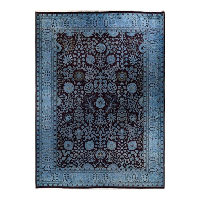 Overton Hand Knotted Wool Vintage Inspired Modern Contemporary Overdyed Blue Area Rug - 10' 2" x 14' 1"