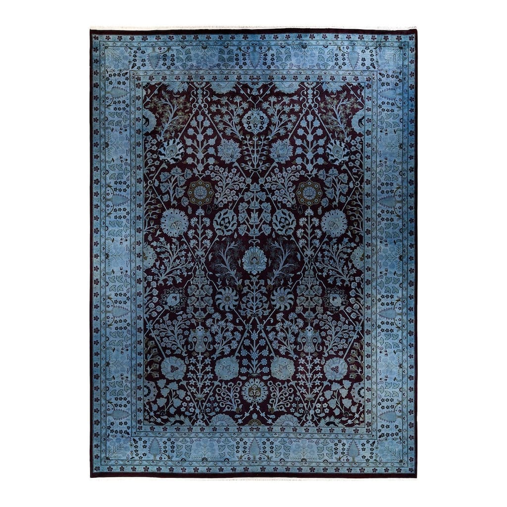 Overton Hand Knotted Wool Vintage Inspired Modern Contemporary Overdyed Blue Area Rug - 10' 2" x 14' 1"