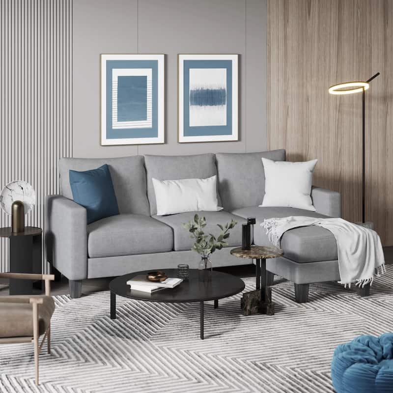 Furniwell Convertible Sectional Sofa Modern Linen Fabric L-Shaped Couch