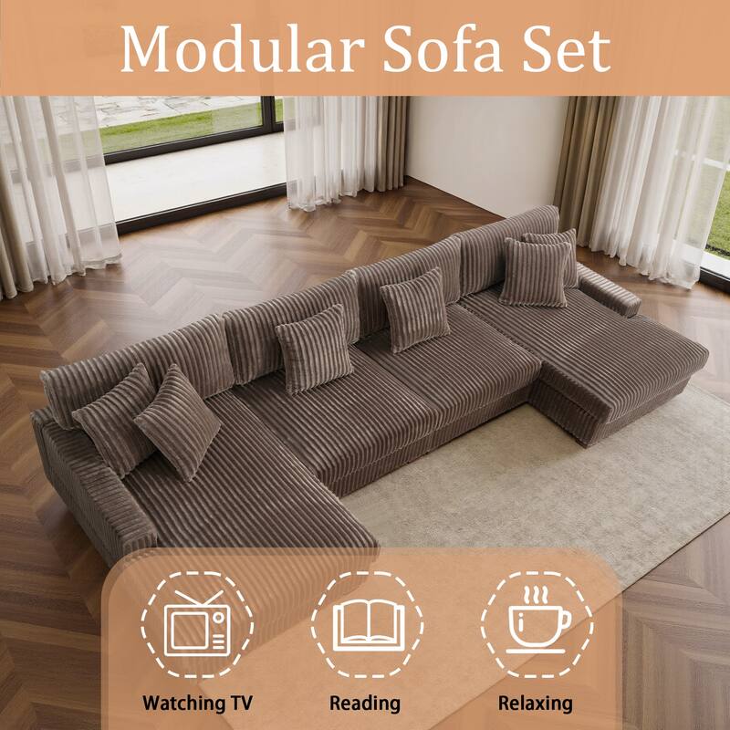 Cotton Flannel 3-Seat Modular Sectional Sofa with Chaise