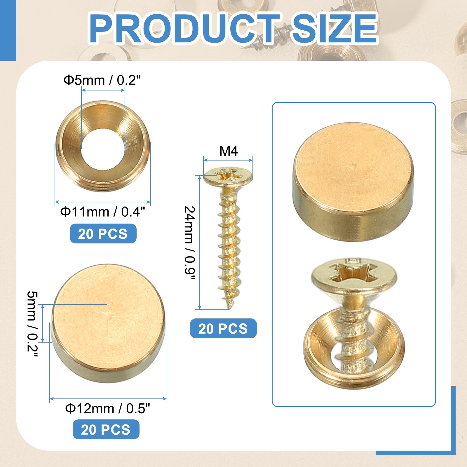 Decorative Screws, with Cap Cover for Mirror - 12mm