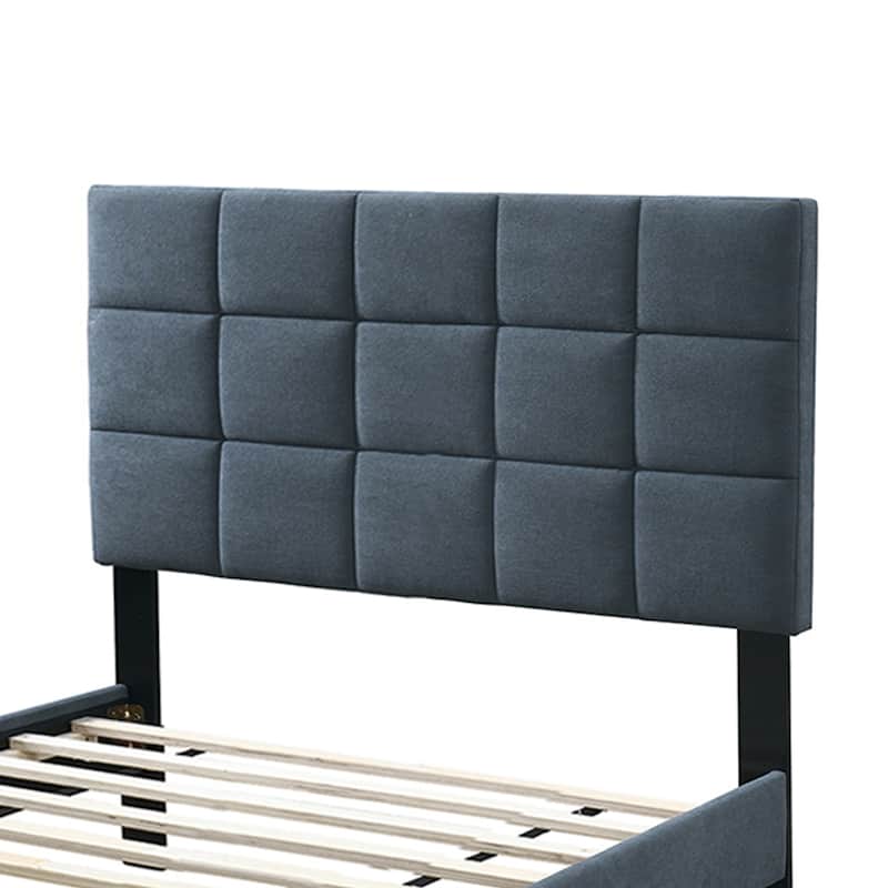 Brushed Linen Fabric Adjustable Headboard Full Bed with Biscuit Tufting Design