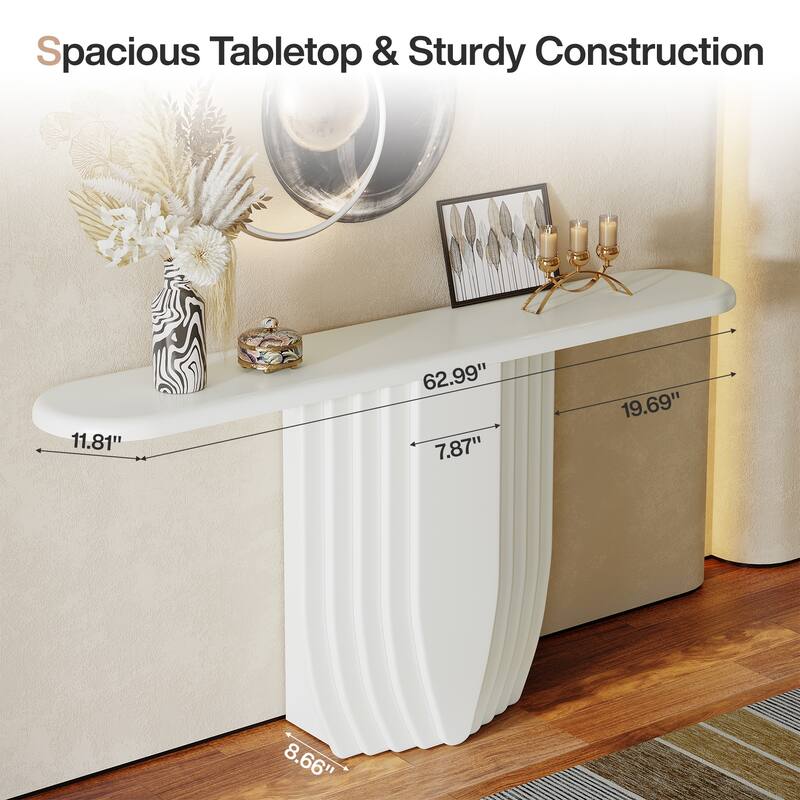 63" Modern Wood Console Table, Geometric Base Entryway Sofa Table for Entry, Entrance, Foyer