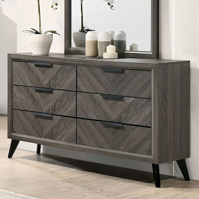 Ovex Contemporary Grey 59-inch Wide Solid Wood 6-Drawer Dresser by Furniture of America