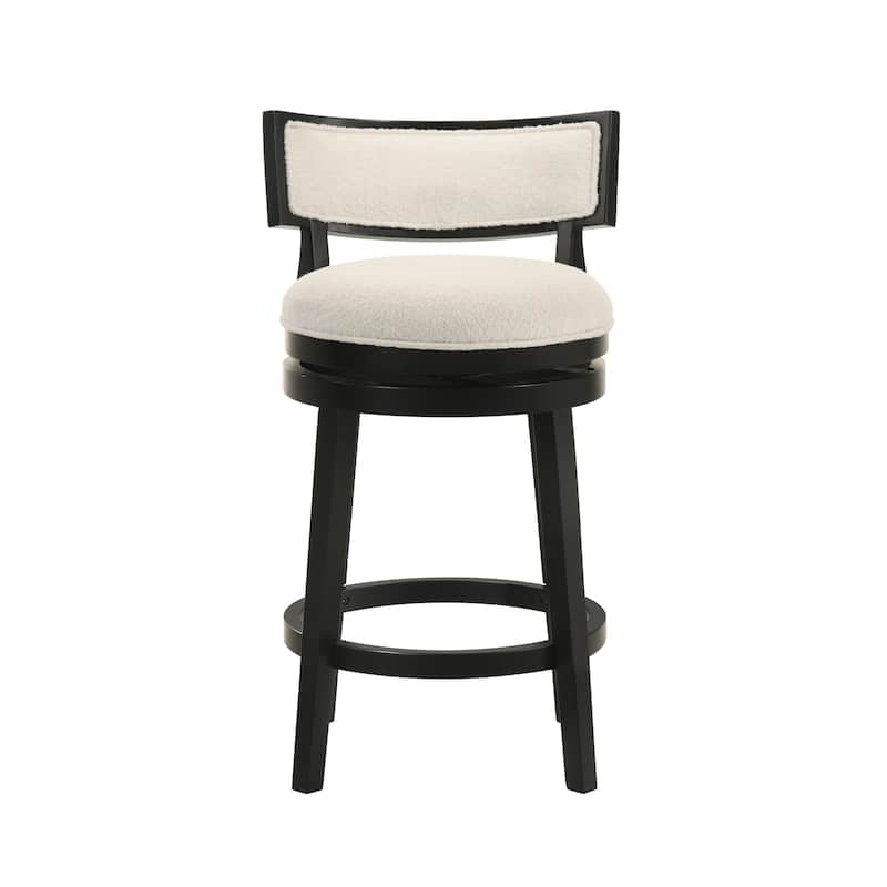Noely Modern Farmhouse Swivel Wood Counter Height Kitchen Bar Stool with White Boucle Fabric Upholstered Seat