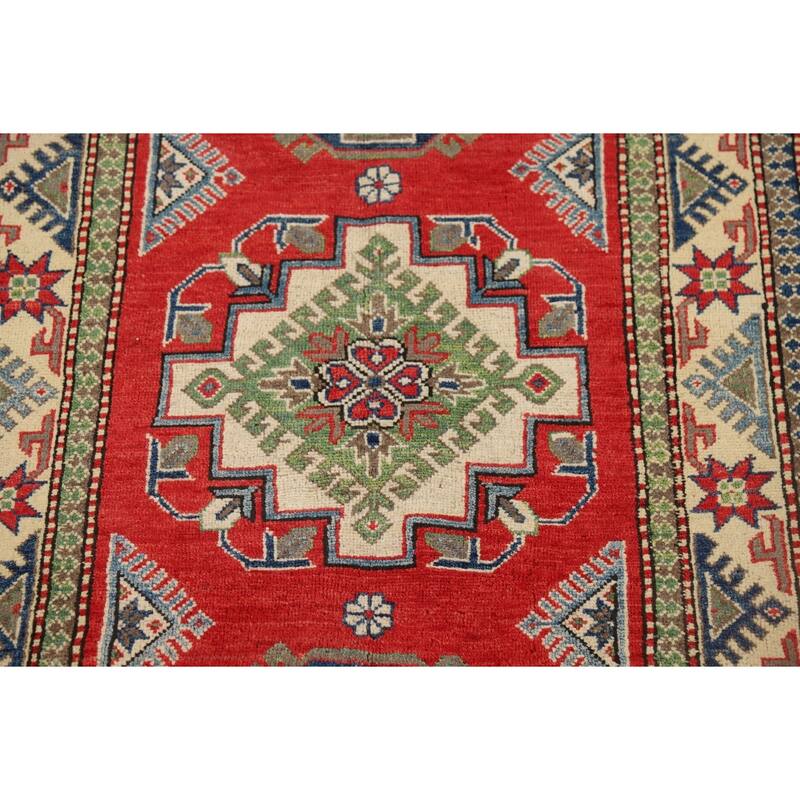 Kazak Accent Rug Handmade Traditional Red Wool Carpet - 3'3" x 5'6"