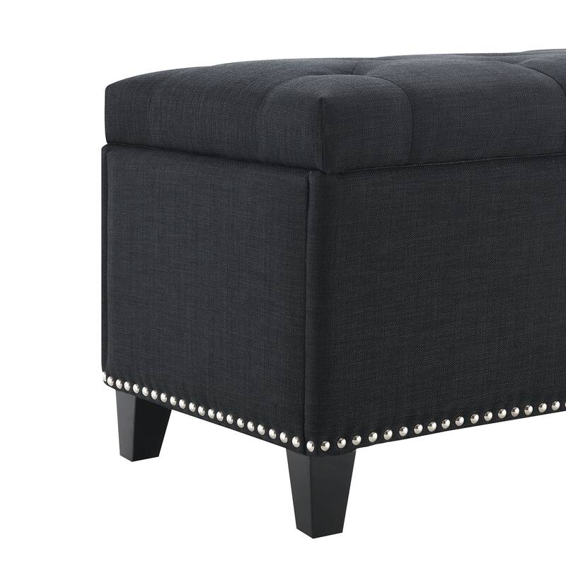47.5" Storage Ottoman, Storage Bench with Safety Close Hinge, Linen Button-Tufted Ottoman for Living Room, Support 500lbs