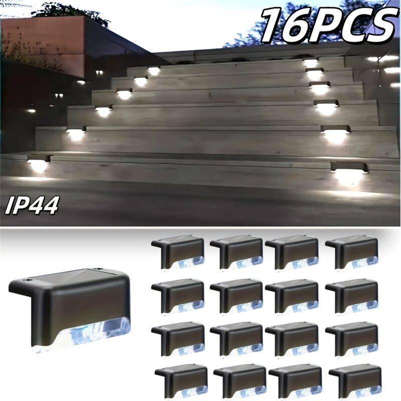 White light 16PCS Solar Deck Lights Outdoor - Black