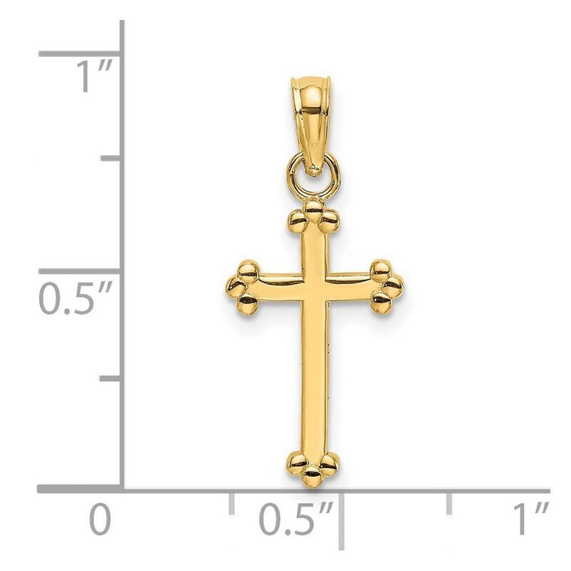 Curata 14k Yellow Gold Small Polished Simple Budded Cross Necklace 9mm x 15.75mm