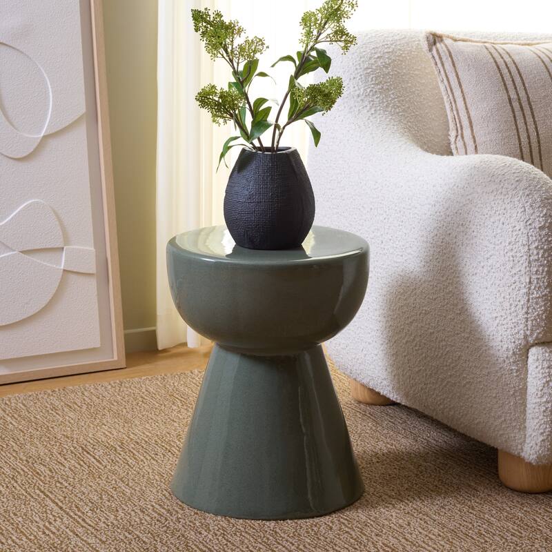 SAFAVIEH Home Cherie, 17-inch, Ceramic Garden Stool - 13"W x 13"D x 17"H - Green