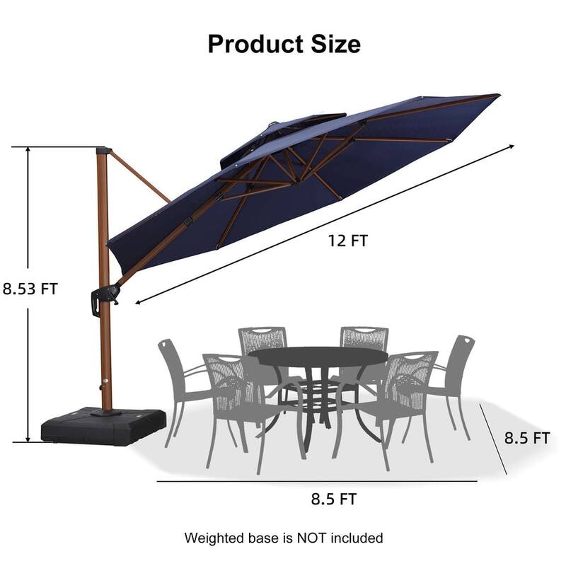 PURPLE LEAF 12ft Round Wood Pattern Patio Cantilever Umbrella