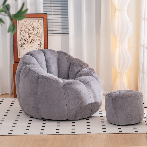 Oversized Faux Fur Bean Bag Chair, Shell-Shaped for Adults & Kids