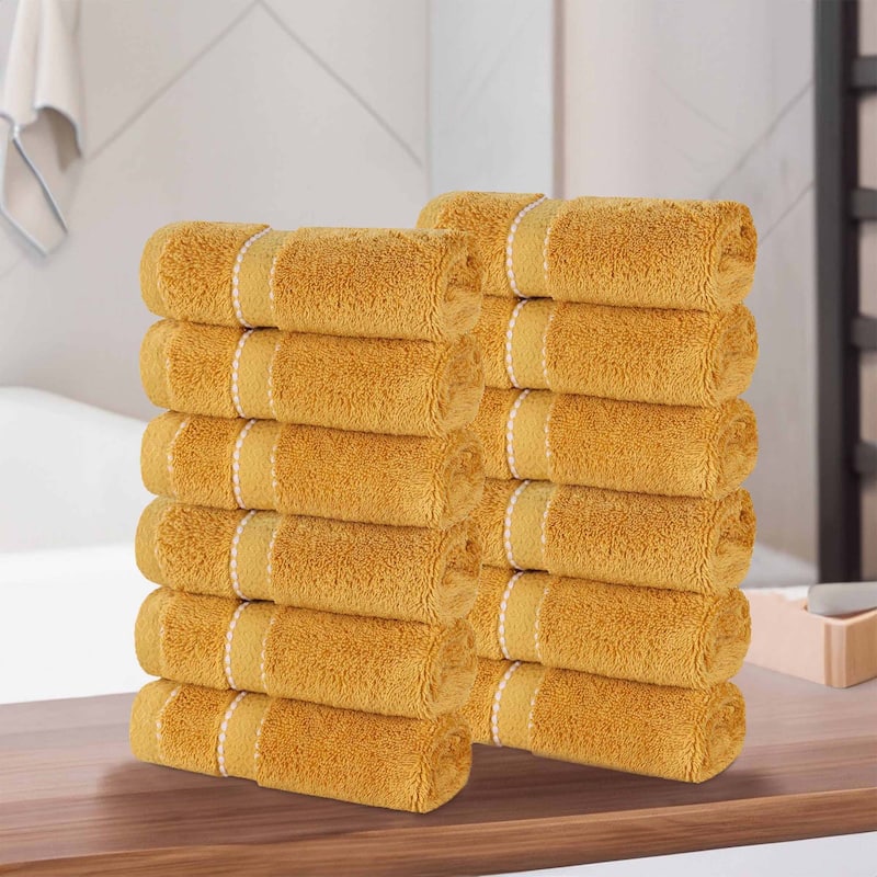 Superior Niles Cotton Ultra-Plush Absorbent Face Towel/Washcloths, Set of 12 - Gold