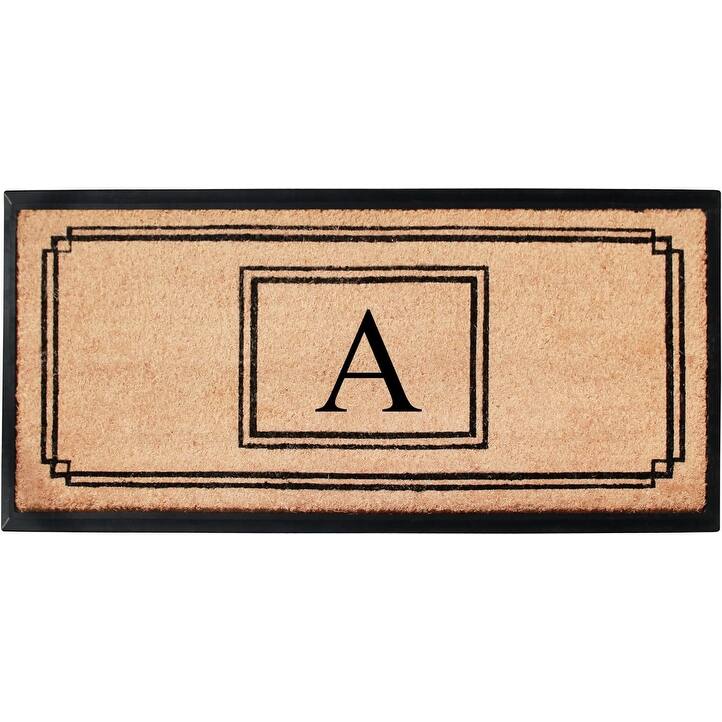 A1HC Natural Coir and Rubber Monogrammed Front Porch Entry Doormat 24"X48" Black/Beige - A