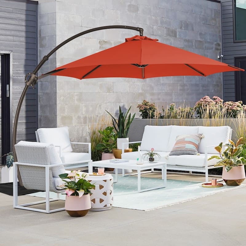 11 ft.Aluminum Curvy Cantilever Offset Hanging Patio Umbrella With Sandbag Base