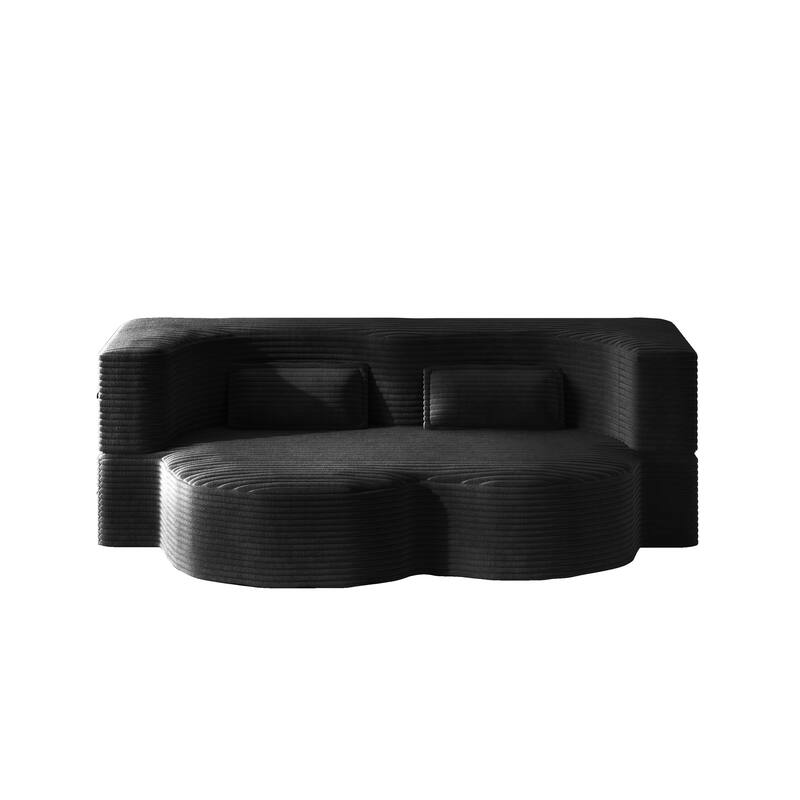 Modern Floor Sofa Bed, Convertible Corduroy Sleeper Couch Folding Loveseat with 2 Pillows