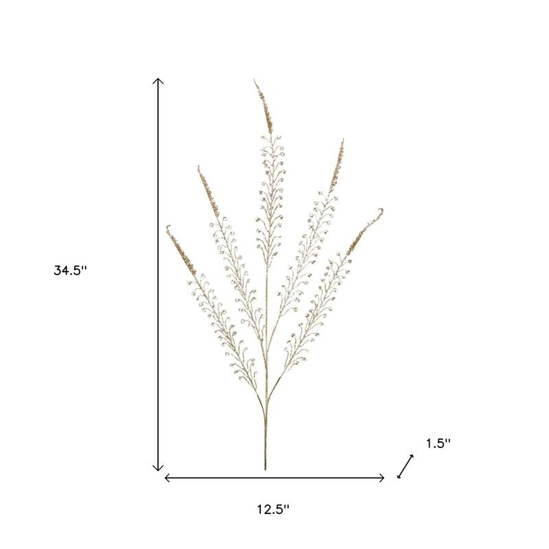 HomeRoots Set of Two Gold And Clear Faux Crystal Beaded Linear Fern Wreath Sprays