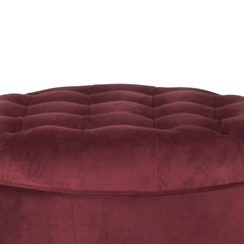 Velvet Upholstered Wooden Ottoman with Tufted Lift Off Lid Storage, Red
