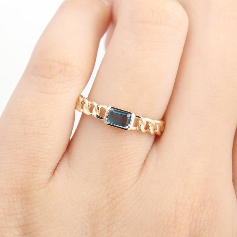 Miadora Octagon Gemstone Engagement Link Ring in 14k Yellow Gold