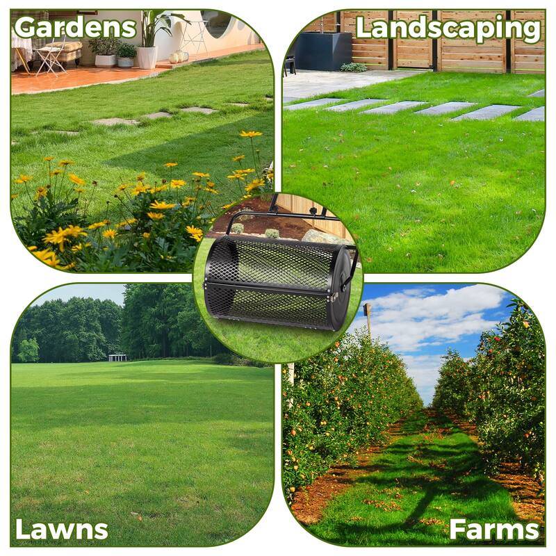 24 Inch Heavy-Duty Black Compost Spreader with Steel Basket for Lawn Garden and Topdressing - (27.8 x 15.7 x 49.2) in