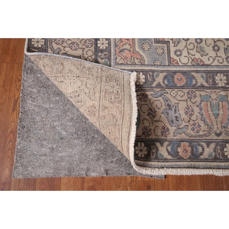 Distressed Tabriz Persian Vintage Area Rug Handmade Beige Wool Carpet - 7'10" x 11'1"