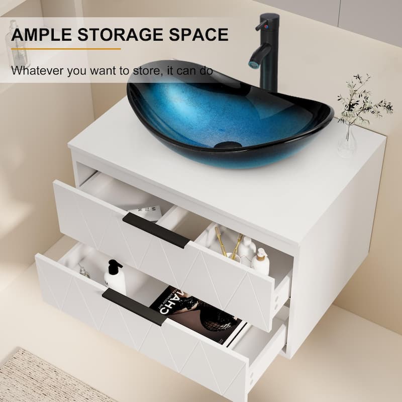 Modern Wall Mounted Bathroom Vanity Set with Vessel Sink & Faucet