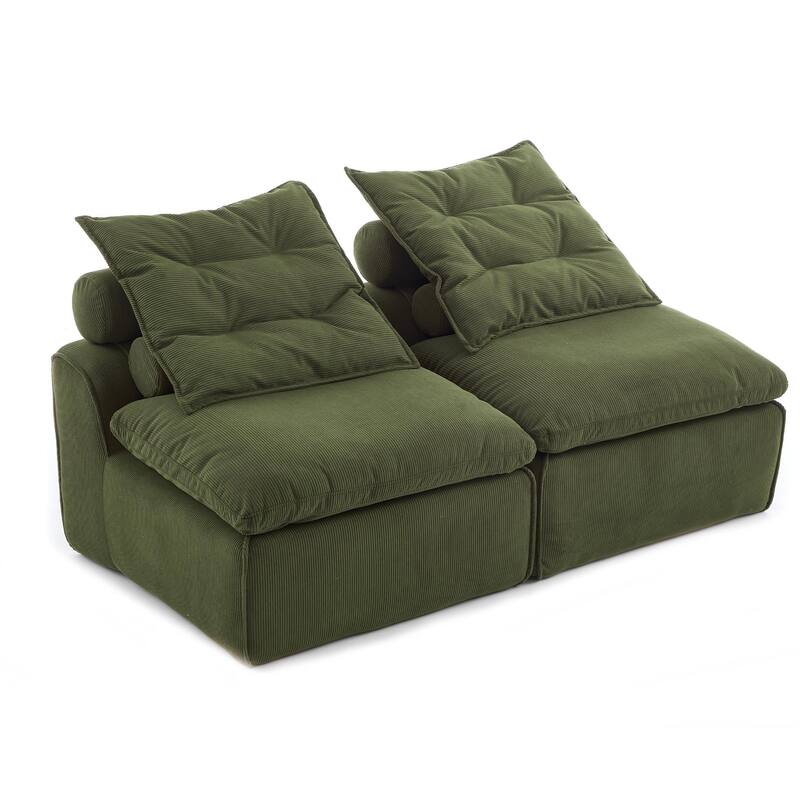 Corduroy Modular Sofa with Lumbar Pillow, 2 Seater Armless Upholstered Sofa Chair, Lounge Couch Chair for Small Spaces