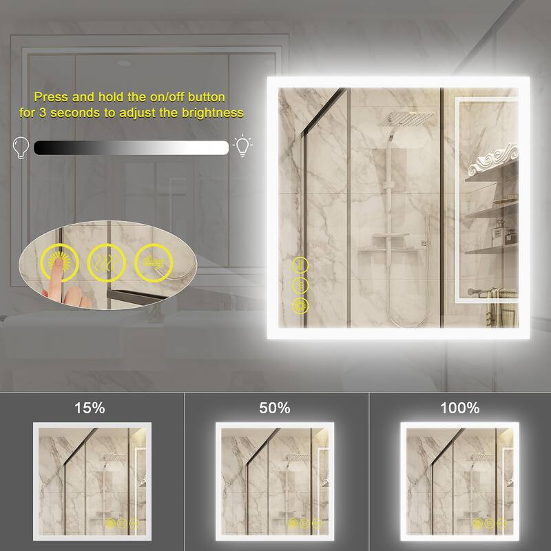 SmartGlow 36x36" Square Dimmable LED Frameless Anti-Fog Bathroom Vanity Mirror - Clear