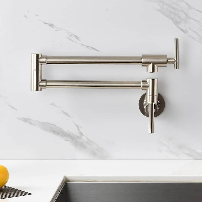 Dornberg Modern Wall Mount Pot Filler with 2 Handle Kitchen Faucet - Brushed Nickel