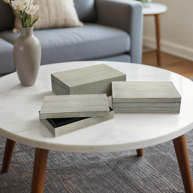 Decorative Box with Lid - Set of 3, 10", 11", 12", White - 12.0"