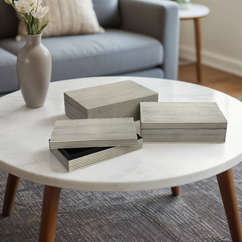 Resin Wood Storage Boxes Contemporary Design (Set of 3) - 4", 3" White - 12" x 8" x 4" - White - 12" x 8" x 4"