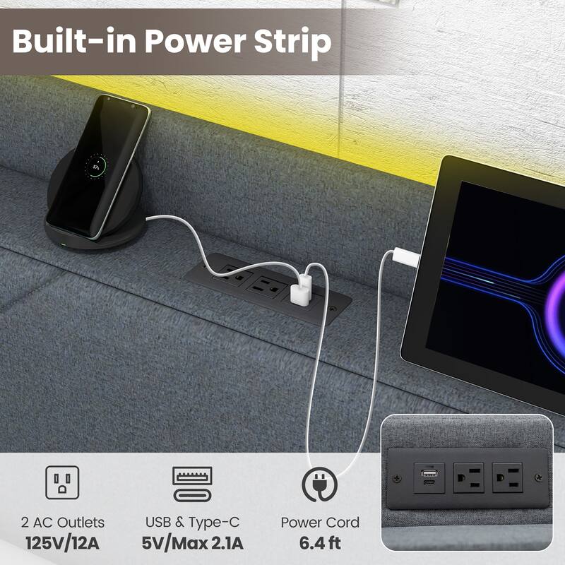 Gymax Bed Frame w/LED Lights Charging Station 2 Storage Pockets & 4