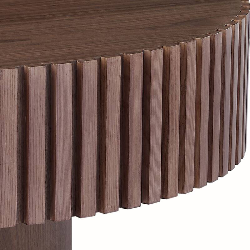 39.37'' Mid-Century Modern Coffee Table Round Coffee Table Walnut Coffee Table with Base, for Living Room