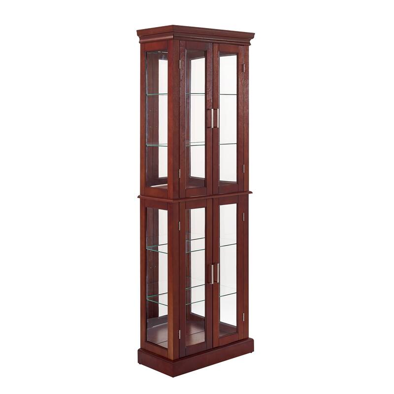 Curio Cabinet Lighted Curio Diapaly Cabinet with Adjustable Shelves and Mirrored Back Panel, Tempered Glass Doors