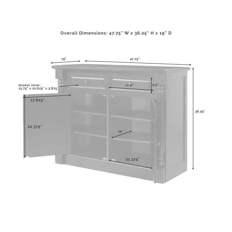 Crosley Shelby White Buffet - 47.75"L x 19"W x 36.25"H