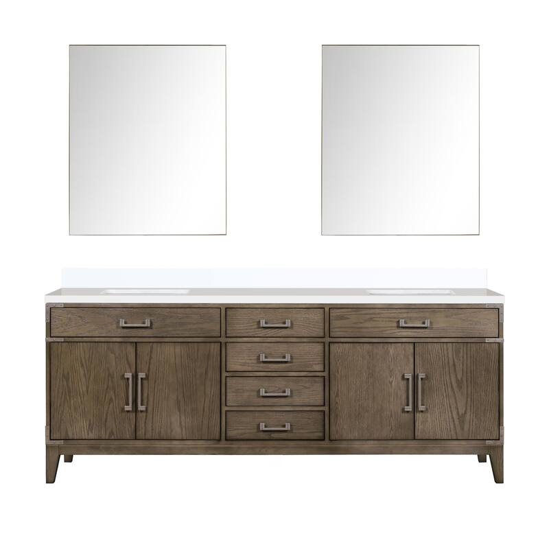 Laurel 60 in W x 22 in D Black Oak Double Bath Vanity, White Quartz Top, and 28 in Mirrors - 84 - Grey Oak