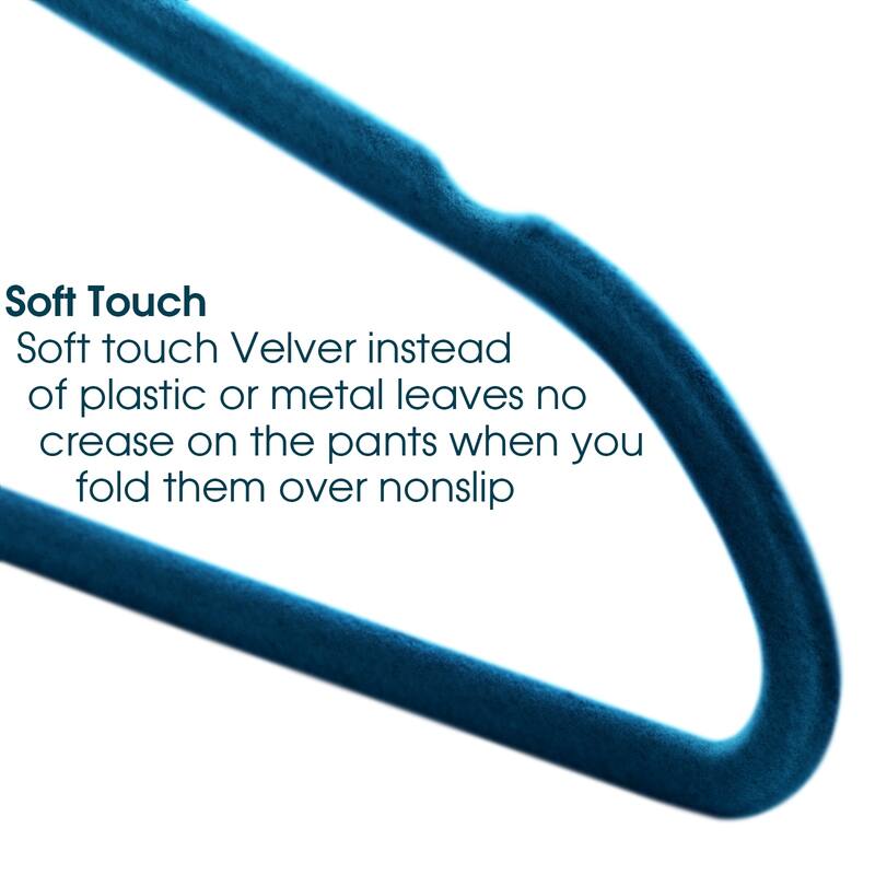 Elama Home 50Pc Velvet Slim Clothes Hangers w/ SS Swivel Hooks in Blue