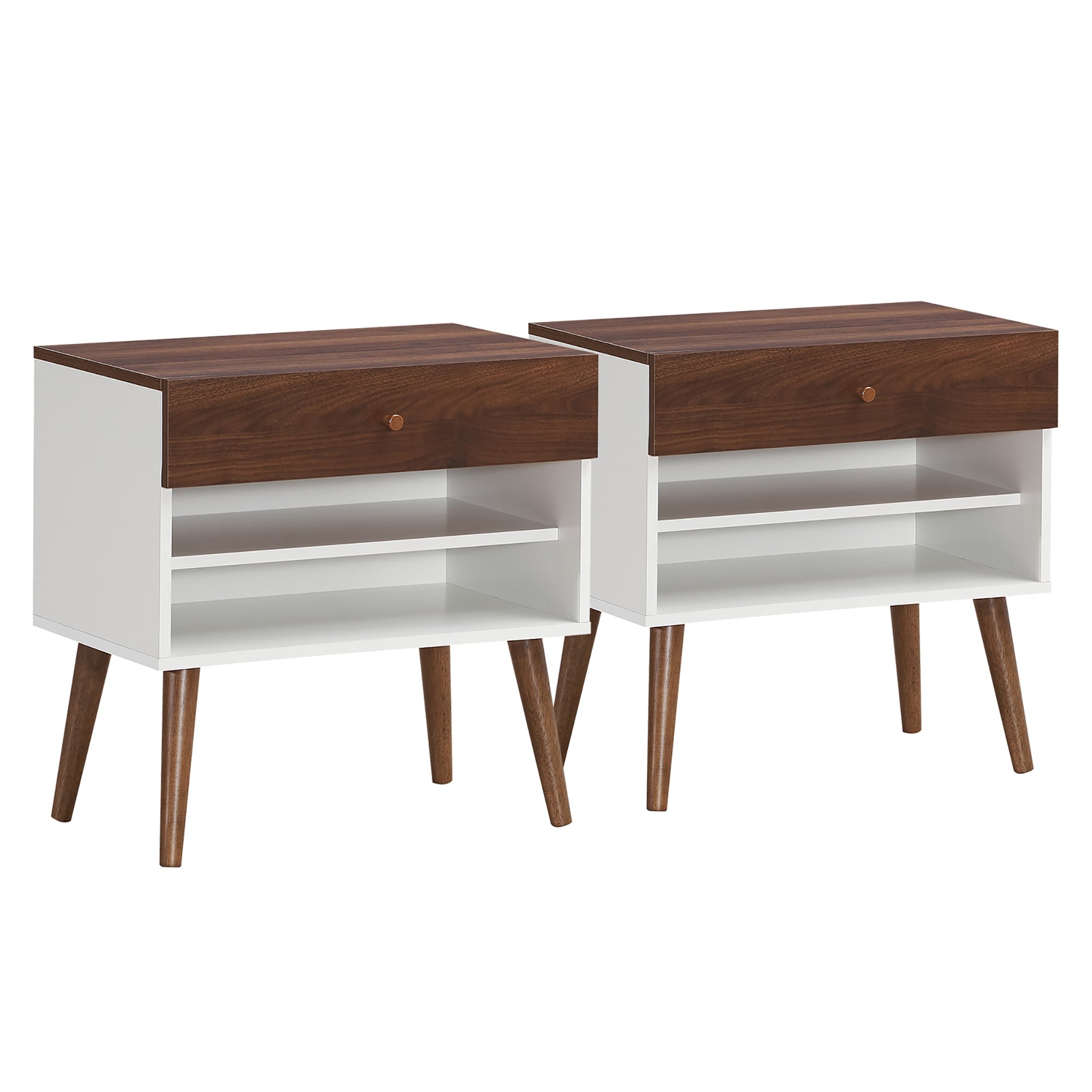 Costway 2PCS Nightstand End Side Table Drawer Storage Shelf