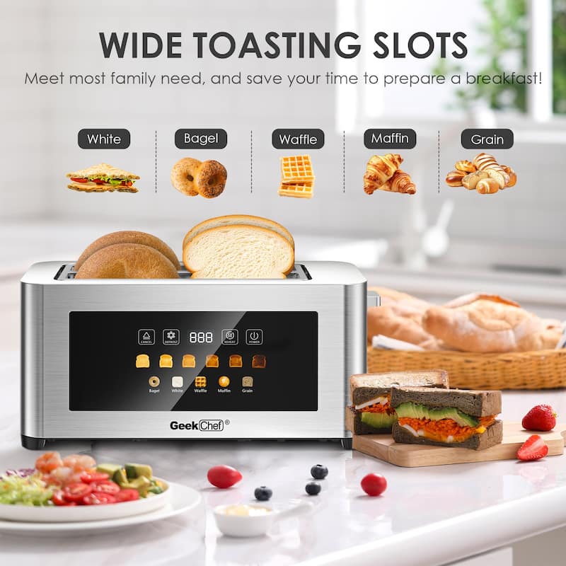 Anmytek 4-Slice Toaster Kitchen Essential - Extra Wide Entrance Stainless Steel LED Touch Display