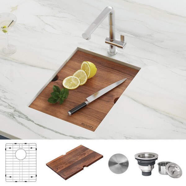 Ruvati 15" Workstation Bar Prep Sink Ledge Undermount 16 Gauge Stainless Steel Single Bowl - RVH8304 - 8' x 11'. Opens flyout.