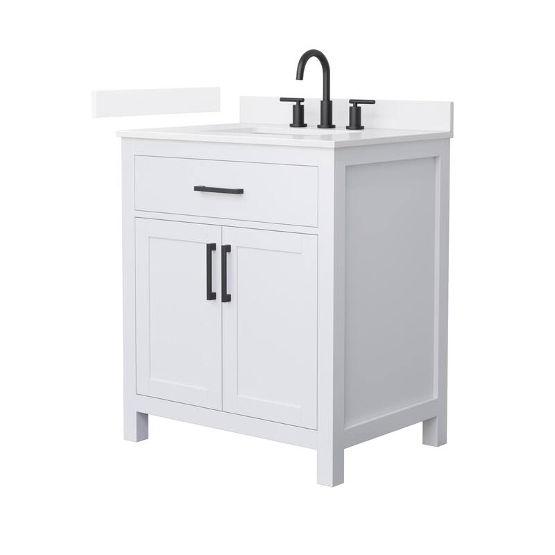 Wyndham Collection WCG2424-30S-QTZ-US3MXX Beckett 30" Free Standing - White / White Quartz Top / Matte Black Hardware