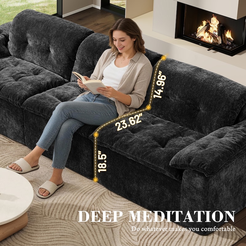 Rossetta 3-Seater Luxury Cloud Chenille Modular Sofa with Adjustable Footrest