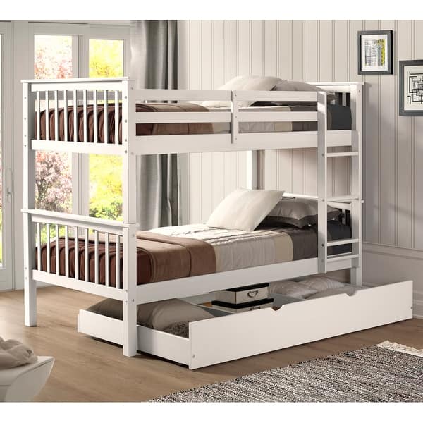 Shop Taylor Olive Como Wood Mission Twin Bunk Bed With Trundle Off White Overstock 14792100
