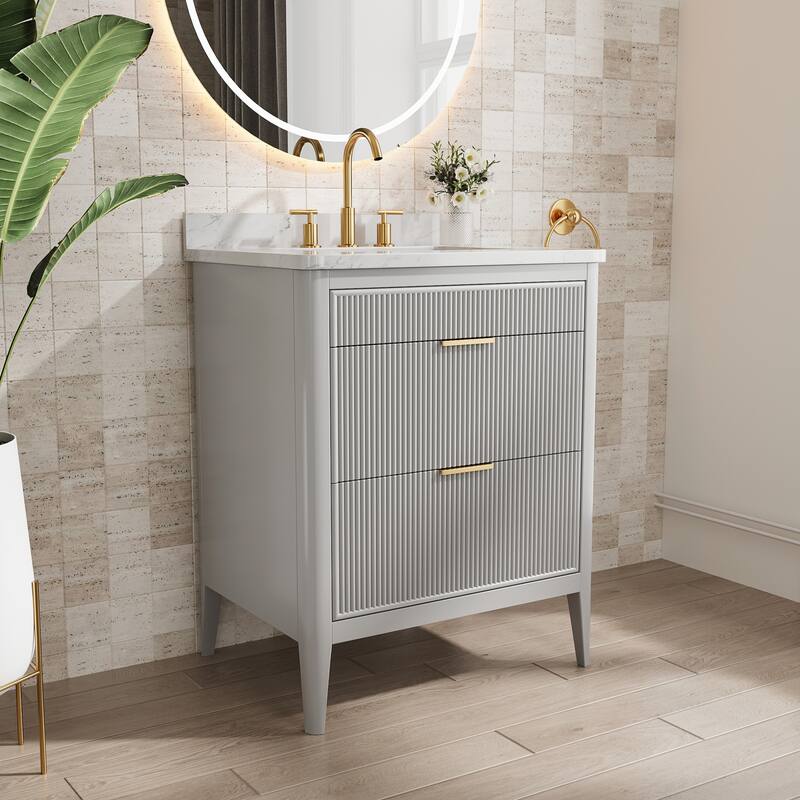 Modland 30" Freestanding Bathroom Vanity with Carrara Marble Top - Soft-Close Drawers,Green / Grey - 30 inch - Light Grey