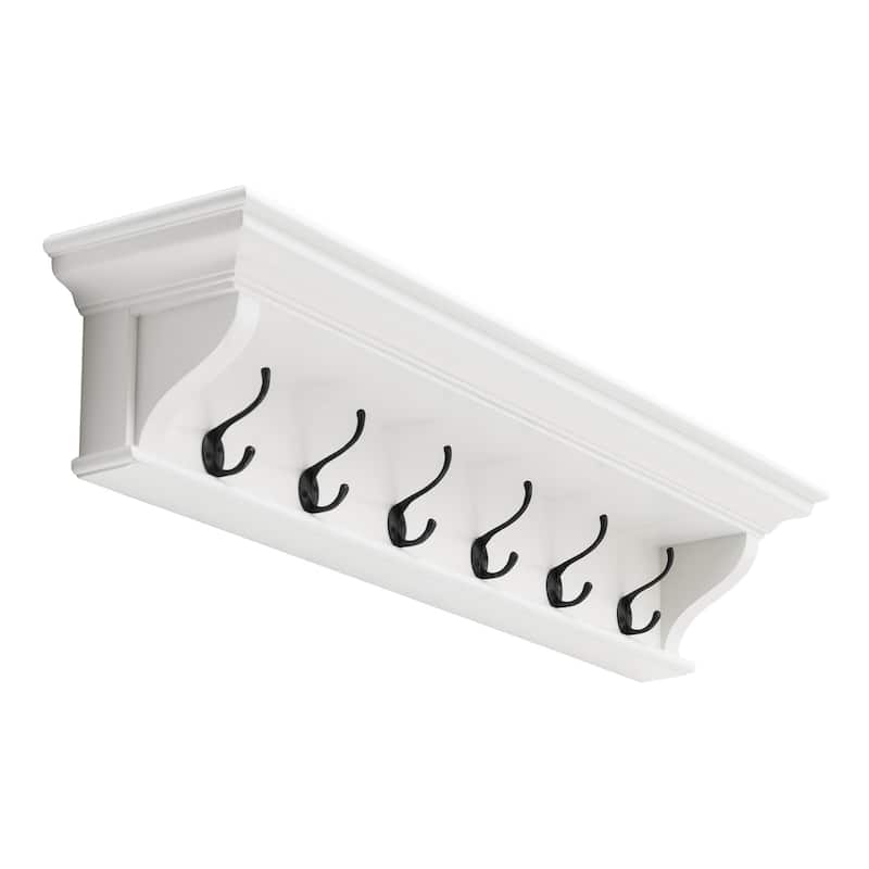 HomeRoots 51" White Solid Wood Eight Hook Wall Mount Coat Rack