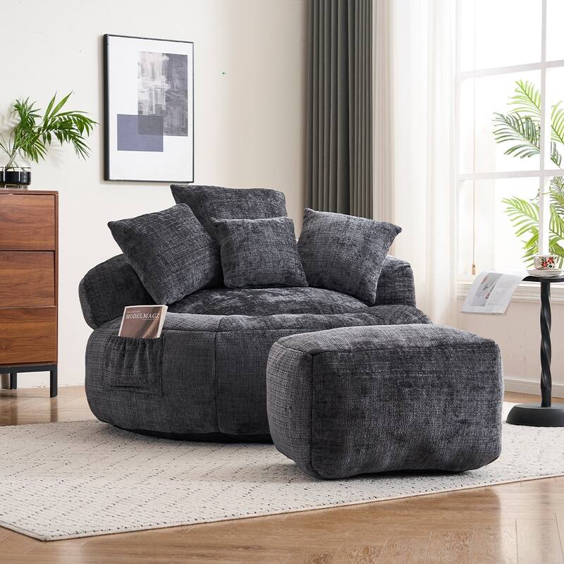 Bean Bag Lazy Sofa with Ultra Soft Chenille Cover,Round Bean Bag,Indoor & Outdoor