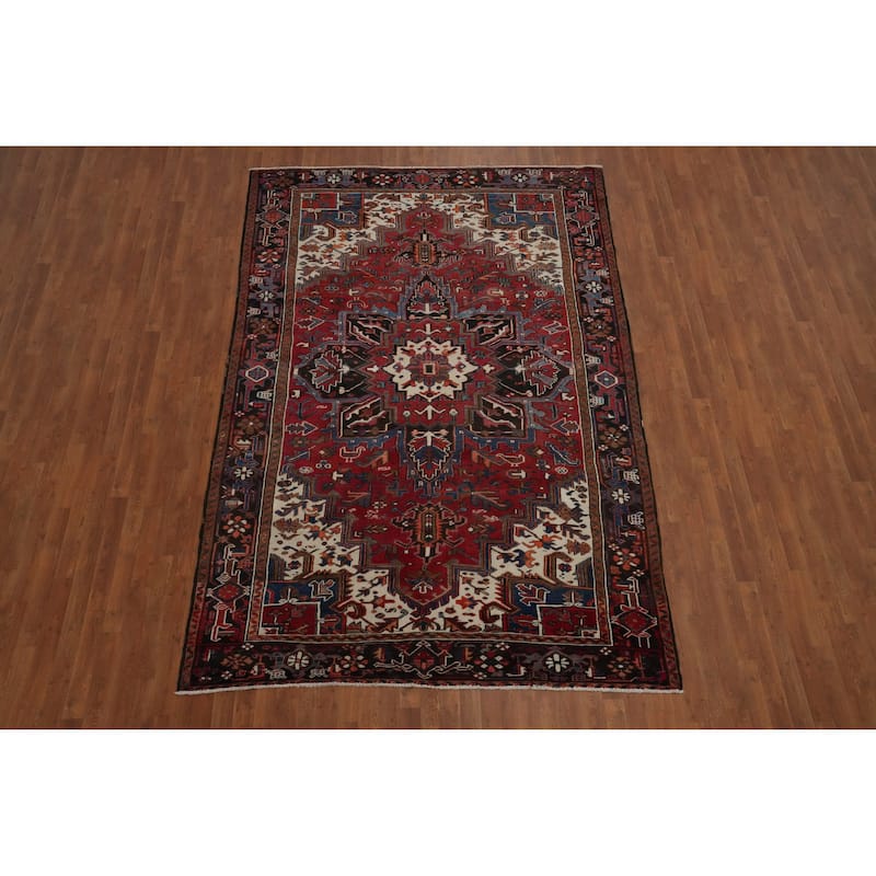 Hand Knotted Oriental 100% Wool Carpet Traditional Medallion Red Heriz Area Rug - 10' 6'' X 6' 11''